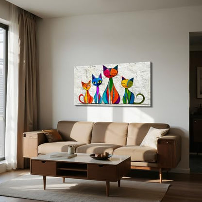 imjiayu Abstract Cat Wall Art Colorful Kitty Large Canvas Prints 20"x40" - color: Geometric Kitten, size: 40"L x 20"W