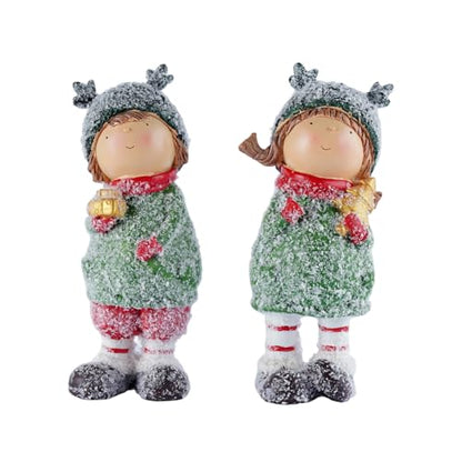 Charming Winter Figurines Set of 2 Christmas Boy and Girl Statues