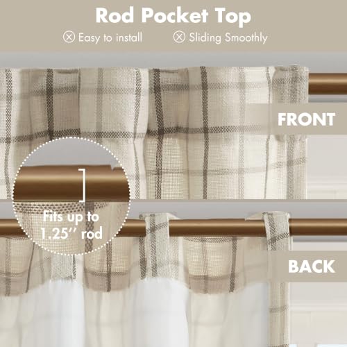 Madison Park Plaid Window Curtain, 1 Panel, 50x95 Natural, Top Tab - color: Faux Leather Tab Top, Natural, size: 50"W x 95"L (Pack of 1)