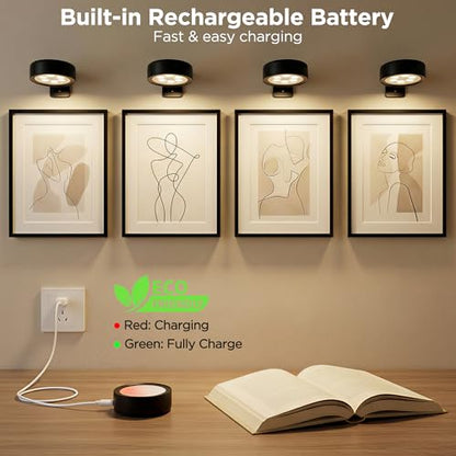 4-Pack Picture Lights for Wall, Rechargeable Wireless Poster Lights, Black - color: Black