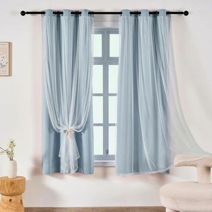 indistar Home Blackout Curtains Double Layer Solid Sheer Grommet Top Window Curtain Panel Pair, 35Wx63L,Sky Blue - color: Sky Blue, size: 35"W x 63"L (Pack of 2)