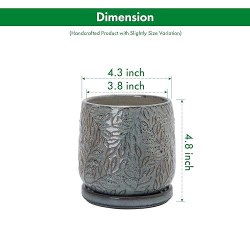 D'vine Dev Embossed Leaves Ceramic Planter, 4 in, Graphite Blue, 27-A-Z-9 - color: Graphite Blue, size: 4 Inch