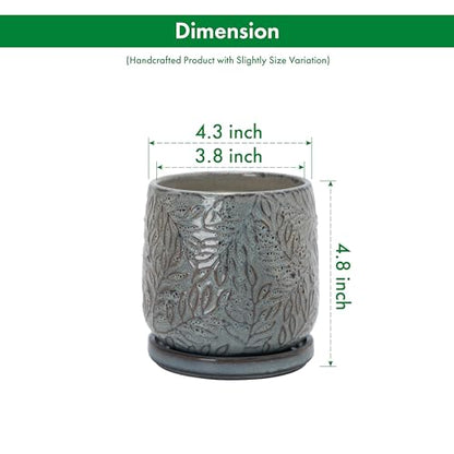 D'vine Dev Embossed Leaves Ceramic Planter, 4 in, Graphite Blue, 27-A-Z-9 - color: Graphite Blue, size: 4 Inch