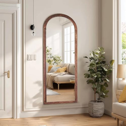 48x16in Arched Full Length Mirror Solid Wood Frame, Brown - color: Browna, size: 48"L x 16"W
