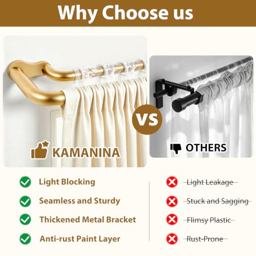 KAMANINA Double Curtain Rod 32 to 58 Inch, Gold Wrap Around Drapery Rods - color: Gold, size: 32-58"