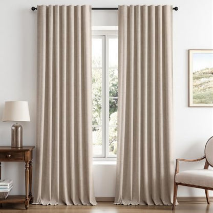 MIULEE 100% Blackout Linen Curtains for Bedroom 42 x 108 Inch Beige 2 Panel - color: Beige, size: 42"W x 108"L (Pack of 2)