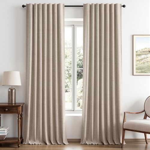 MIULEE 100% Blackout Linen Curtains for Bedroom 42 x 108 Inch Beige 2 Panel - color: Beige, size: 42"W x 108"L (Pack of 2)
