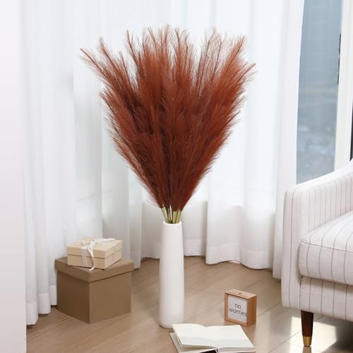 Wertuirk Burnt Orange Pampas Grass, 8 Pcs 45 Inch Tall Large Faux Pompous - color: Burnt Orange