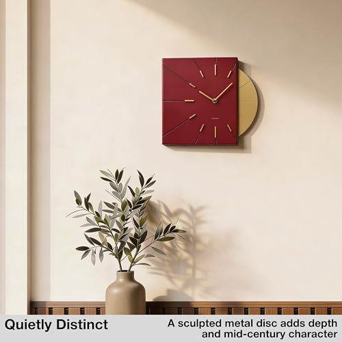 Driini Red and Gold Mid Century Modern Wall Clock, Battery Operated - color: Red