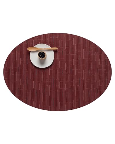 Chilewich Bamboo Placemats Set of 4, Woven Oval Placemats - color: Cranberry, size: 14"x19.25"