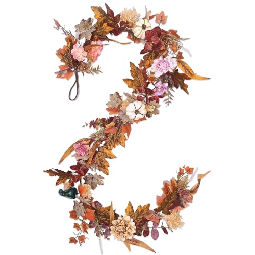 Montekin 6ft Fall Garland with Maple Leaves & White Pumpkins