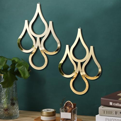 Weysat 2 Pieces Teardrop Wall Mirror Hanging Wall Mounted Decorative Accent Mirror for Home Living Room Bedroom Bathroom, 15.7 x 11 Inch(Gold) - color: Gold