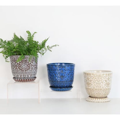 Gepege Ceramic Plant Pots, 6 Inch Indoor Planters with Drainage & Saucers - color: Brown-a, size: 6 Inch - Set of 2