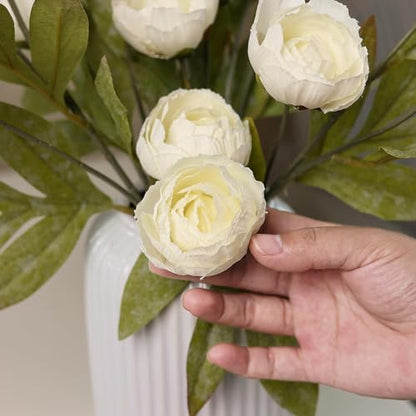 VIERENA 6 Pcs 27" Faux Silk Peony Artificial Flowers Stems for Vase (Cream) - color: Cream