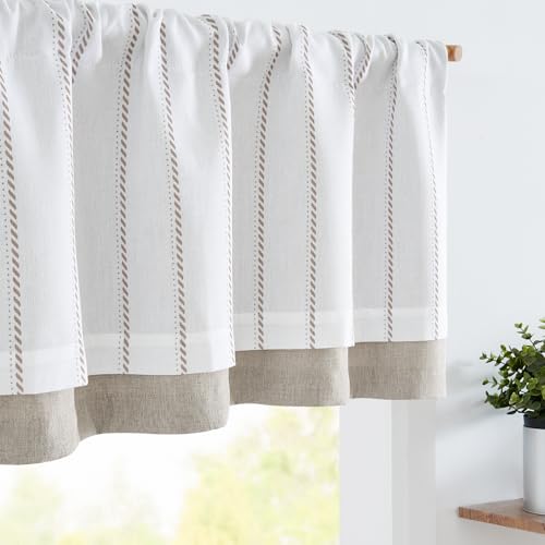 jinchan Stripe Linen Window Valance Curtain, 50x16, 1 Panel, Taupe - color: Nautical Striped Taupe on White, size: 50"W x 16"L (Pack of 1)