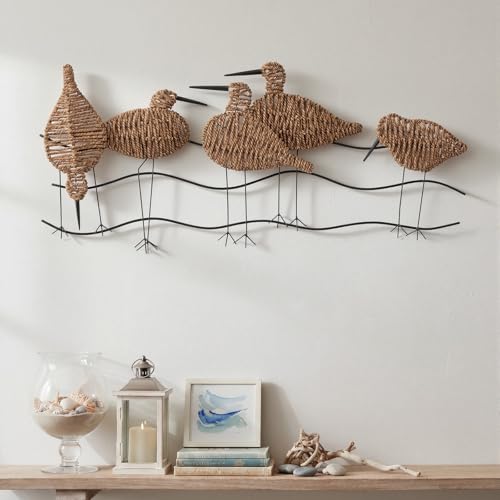 RattanView Wicker Coastal Seagull Wall Decor Seagull Wall Art Hanging Decors Handmade Wicker Beach Ocean Theme Ornaments Coastal Sculpture for Boho Bathroom Indoor Outdoor Art