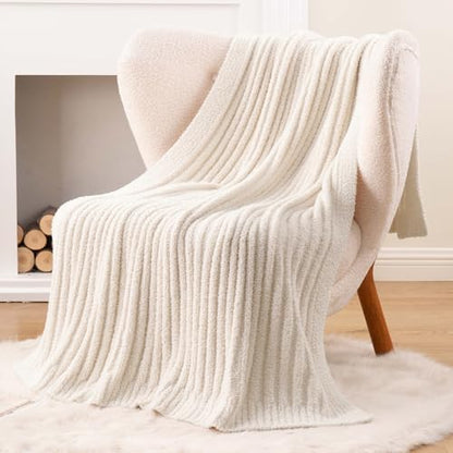Battilo White Throw Blanket for Couch, Chenille Throw Blankets, 50"x60" - color: Cream, size: 50"x60"