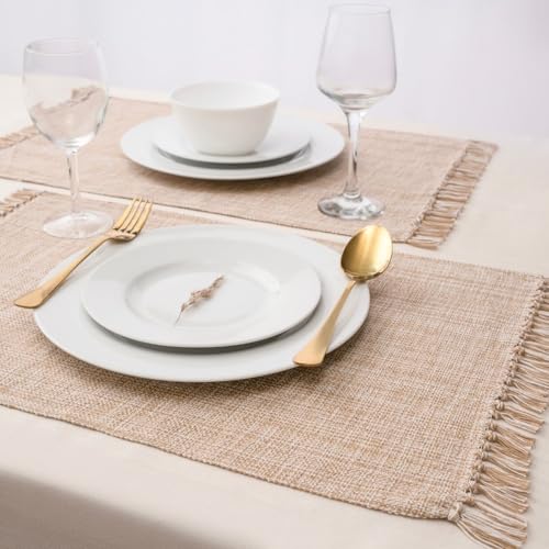 Cotton Placemats Set of 6-13x19 Inch, Woven Chambray Place Mats, Durable & Elegant for Dining Table, Wedding, Restaurant, Machine Washable, Oeko-TEX Certified - Taupe - color: Taupe - Chambrey