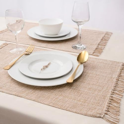 Cotton Placemats Set of 6-13x19 Inch, Woven Chambray Place Mats, Durable & Elegant for Dining Table, Wedding, Restaurant, Machine Washable, Oeko-TEX Certified - Taupe - color: Taupe - Chambrey