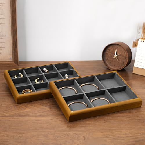 Oirlv Wood Jewelry Ring Display Tray Dark Grey - color: Grey, size: 5 slot