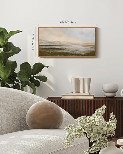 SHENIFY Vintage Framed Wall Art Rustic Dusk in The Forest Landscape Painting Retro Misty Mountains Range Scenery Farmhouse Kitchen Living Room Decor - 8x16in Natural Framed - color: Forest and Mountain, size: 16"L x 8"W
