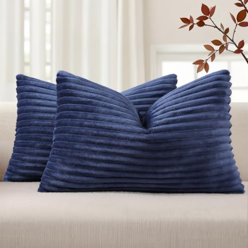Simmore Fall Soft Blue Flannel Throw Pillow Covers 12X20 Set of 2 - color: Blue, size: 20" x 12" (Pack of 2)