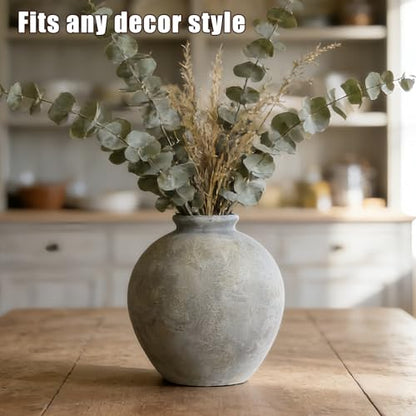 Rustic Farmhouse Ceramic Vase, 7.9 Inch, Terracotta Decor - color: White Gray