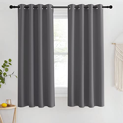 NICETOWN Blackout Bedroom Curtain 63 inch Long - Grommet Room Darkening Thermal Insulated Sound Reducing Solid Vertical Drape for Nursery/Living Room (1 Panel, 46 x 63 Inch, Grey) - color: Grey, size: 46"W x 63"L (Pack of 1)
