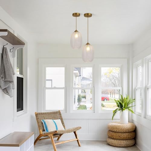 KCO Lighting Clear Glass Globe Pendant Light Ribbed Ceiling Light Brass Pendant Lights Kitchen Island Mid Century Modern Ceiling Hanging Light Gold Single Pendant Light - color: 15cm-Clear