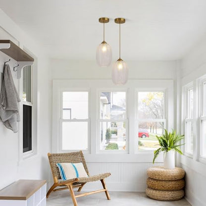 KCO Lighting Clear Glass Globe Pendant Light Ribbed Ceiling Light Brass Pendant Lights Kitchen Island Mid Century Modern Ceiling Hanging Light Gold Single Pendant Light - color: 15cm-Clear