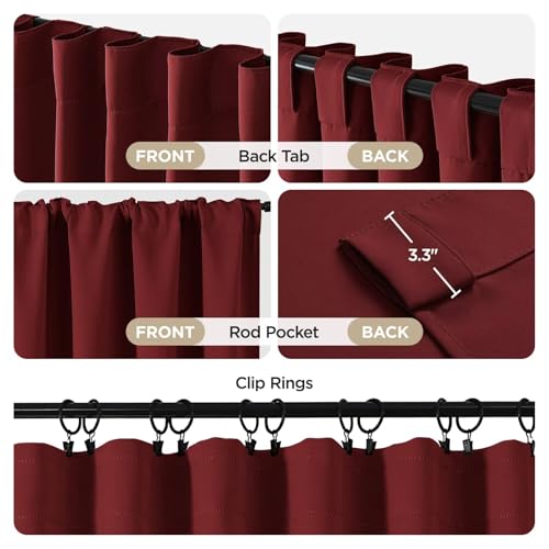 Joydeco Blackout Curtains 108 Inches Long, Thermal Insulated Black Out Curtains 2 Panels Set, Room Darkening Drapes for Living Room Window Rod Pocket Back Tab (W52 x L108 Inch, Burgundy Red) - color: Burgundy Red, size: 52"W x 108"L (Pack of 2)