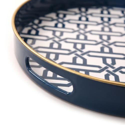 Spsyrine Round Plastic Geometric Serving Tray for Bathroom, Kitchen - color: White