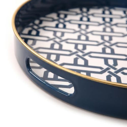 Spsyrine Round Plastic Geometric Serving Tray for Bathroom, Kitchen - color: White