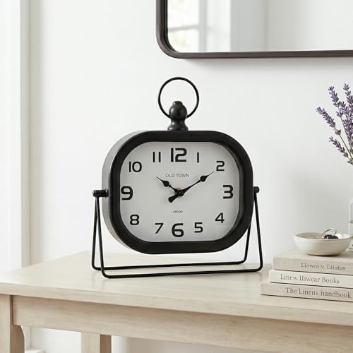 EMAX HOME Vintage Black Table Clock, Silent Non Ticking Desk Clock Battery Operated, Rustic Farmhouse Mantel Shelf Clock for Living Room Decor, Bedroom Nightstand & Office, 9.8 Inch - color: Black-2, size: 9.8 ''H