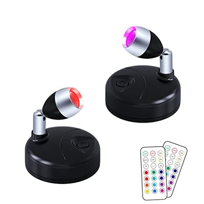 RGB Mini Spotlight Battery Operated Up Lights Indoor with Remote, 2 Pack