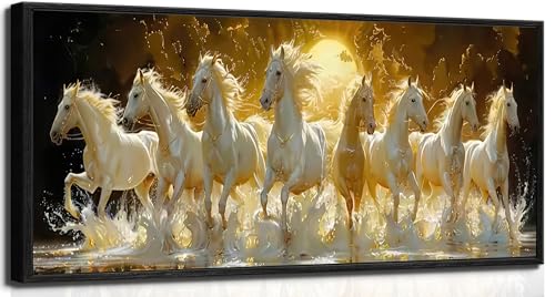 Yutjafa Large Sunset Horses Wall Art Abstract Running 8 Horses Decor painting Picture Modern Nordic Gold Beach Posters Canvas Prints for Bedroom Office Hallway Hotel Home Decoration No Frames - color: Horse 2, size: 47"L x 16"W
