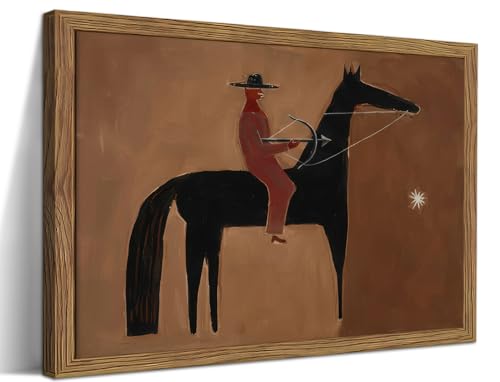 Framed Abstract Western Wall Art, Vintage Southwestern Cowboy Canvas Wall Decor Painting, Brown Japandi Western Horse Artwork Poster Print Picture for Living Room Bedroom Bathroom 16x24 Inch - color: Abstract Cowboy, size: 24"L x 16"W