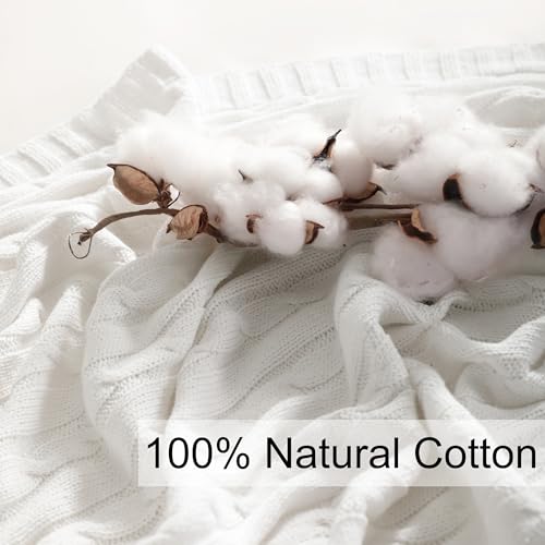 NTBAY Cotton Oversized Cable Knit Throw Blanket, 60 x 80, White - color: White, size: Twin(60"x80")