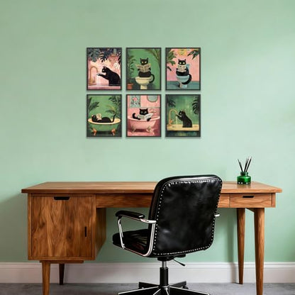 KBKBART 6pcs Funny Cat Bathroom Wall Art Prints Poster Unframed, 8x10 inch - color: Black Cat