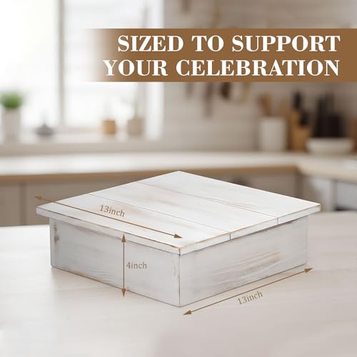 Lallisa Wooden Cake Stand Square Rustic Display Riser for Weddings,White - color: distressed white