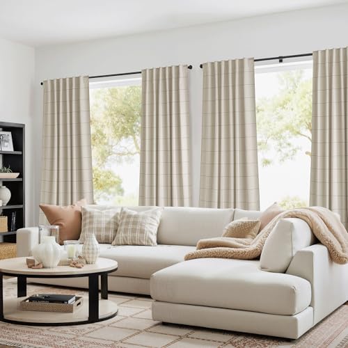 NICETOWN 100% Blackout Taupe Plaid Curtains for Bedroom, W52xL90, 2 Panels - color: Taupe, size: 52"W x 90"L (Pack of 2)