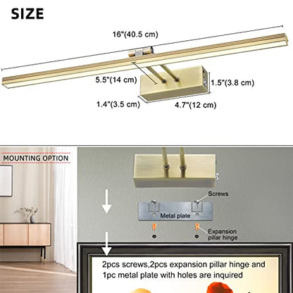 HEAGEERO Picture Lights for Wall,16in Gallery Light,5000mAh Art Light - color: Antique Brass-16"