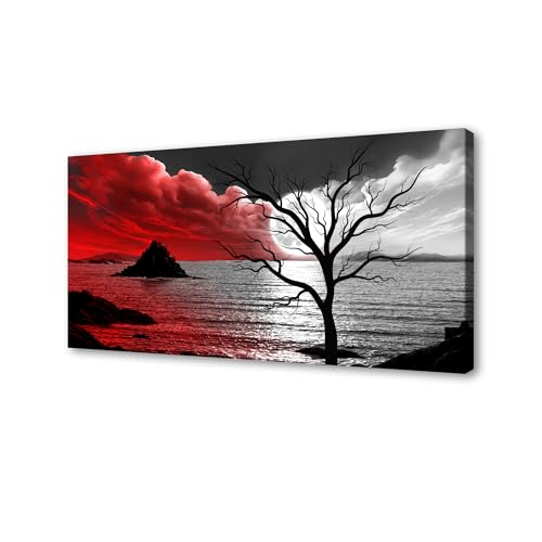 Baisuwallart B0398 The Cloud Tree 1 Panels Modern Giclee Canvas Prints Artwork Abstract Seascape Paintings Reproduction Sea Beach Pictures Printed on Canvas Wall Art for Home Decorations Wall Decor - color: Red and Black, size: 71"L x 36"W