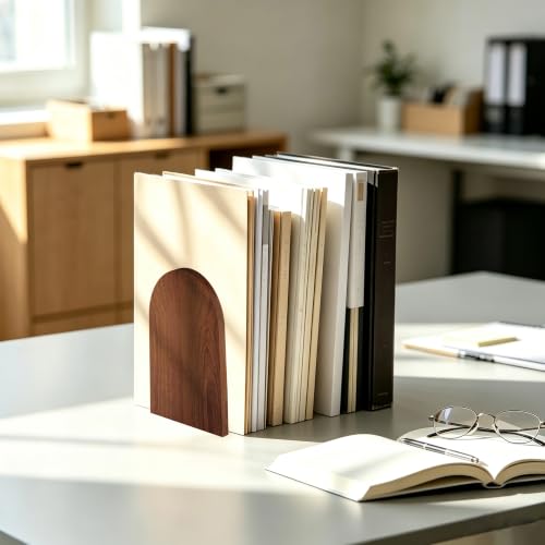 Myluxi Wooden Bookends for Shelves,Heavy Duty Walnut Book End 7x5x4in 3Pair - color: Round-3pair