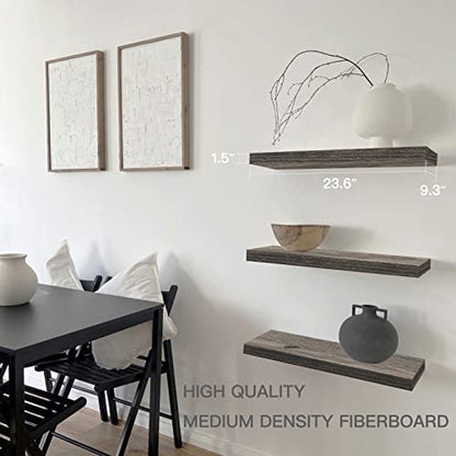 QEEIG Bathroom Long Floating Shelves for Wall (Grey, Set of 2, 23.6") - color: D. Grey, size: 23.6"