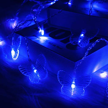 Butterfly Curtain Fairy Lights USB Plug in,8 Modes 120 LED 19.7FT Firefly Twinkle Timer String Lights with Remote, Waterproof Copper Wire for Bedroom Patio Christmas Wedding Party Dorm (Blue) - color: Blue