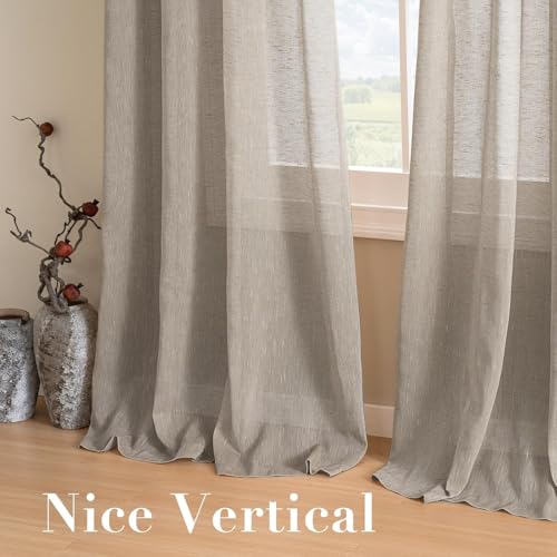 H.VERSAILTEX Taupe Linen Sheer Curtains 108" 2 Panels Grommet - color: Taupe, size: 52"W x 108"L (Pack of 2)