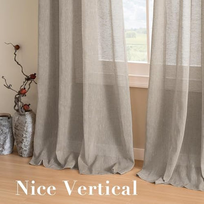 H.VERSAILTEX Taupe Linen Sheer Curtains 96" 2 Panels Grommet - color: Taupe, size: 52"W x 96"L (Pack of 2)