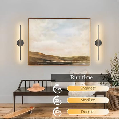 KARTOOSH Battery Operated Wall Sconces Set of Two Wireless Wall Lights - color: Black, size: 20.4 Inches