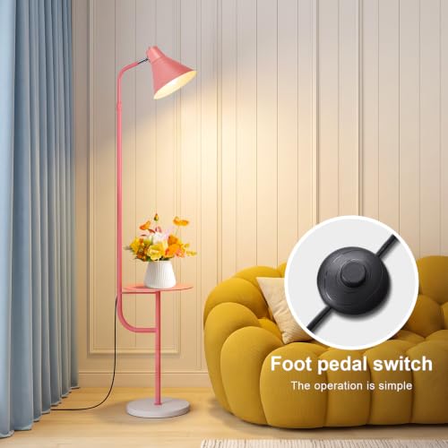 Pink Floor Lamp with Shelf, Dimmable LED Reading Standing Lamp - color: Pink